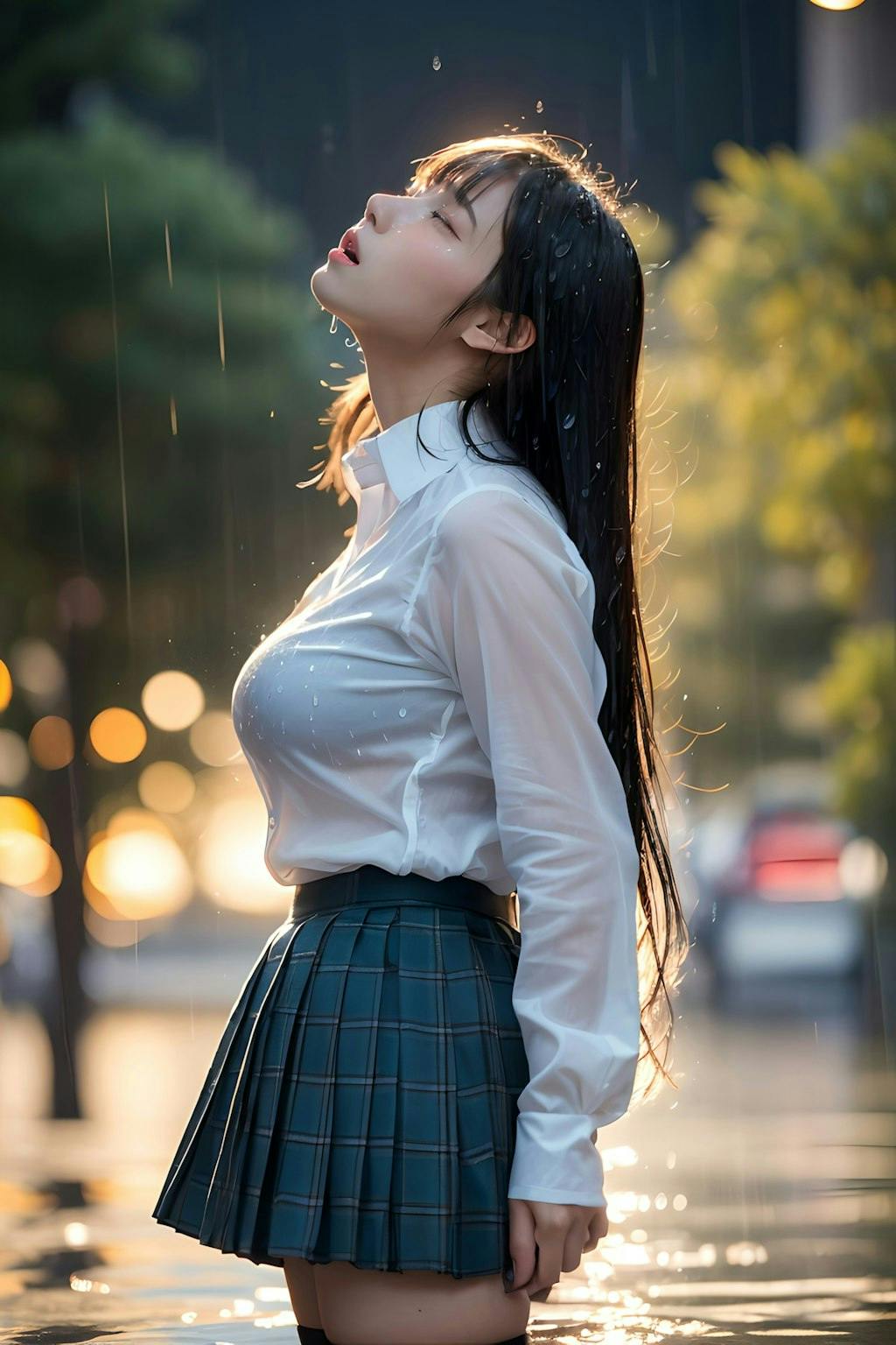 雨×美少女のAIイラスト（4枚目）