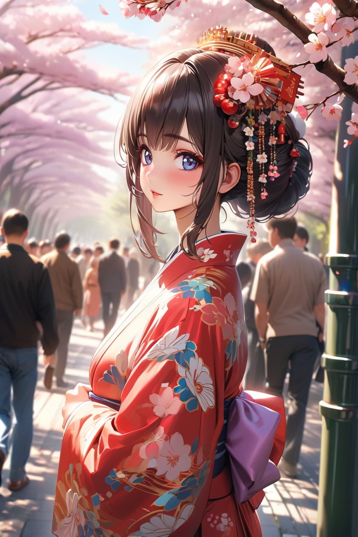着物姿の見返り美人AIイラスト(1枚目)
