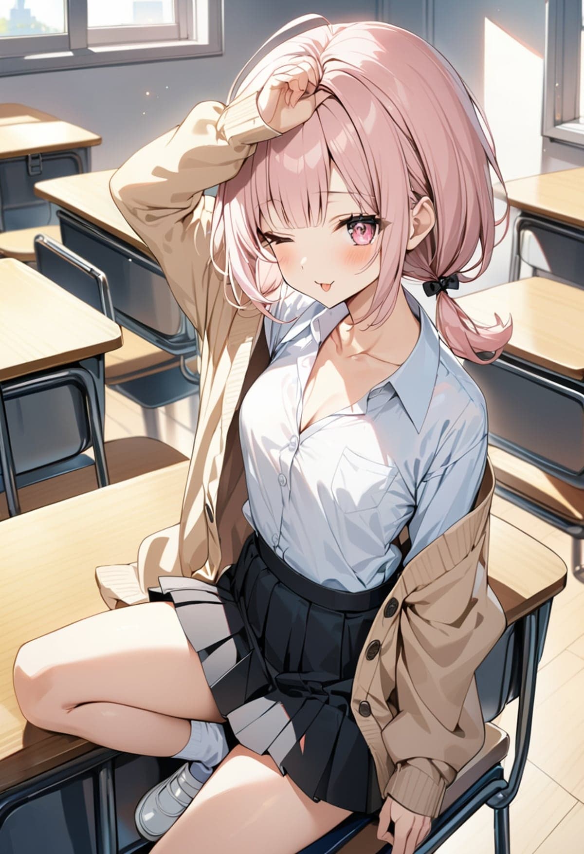 おさげ髪のAIイラスト(1枚目)